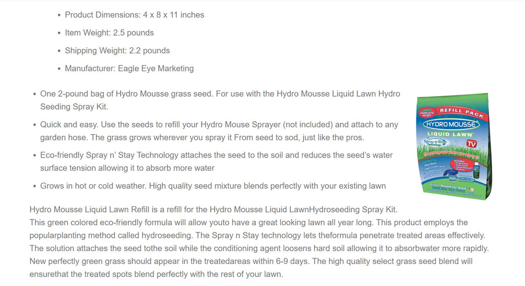 Hydro Mousse Liquid Lawn Fescue Blend Full Sun Grass Seed 1 lb. Bastana Online Gardens